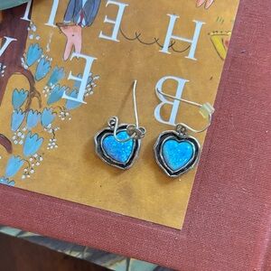 Heart-Shaped Blue Opal Silver Earrings from Israel